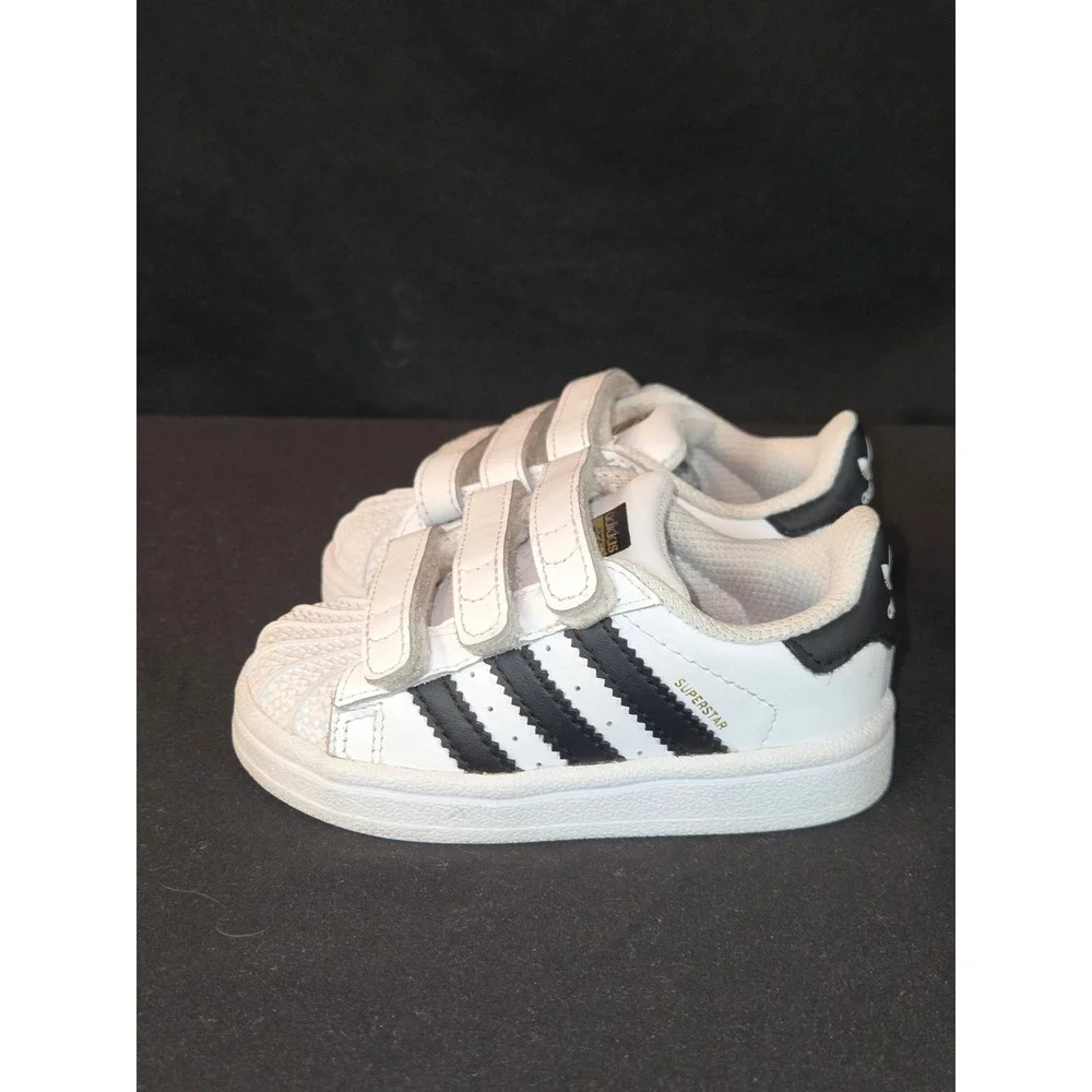 Adidas Superstar Kids White Black Hook Loop Strap Sneakers Shoes Toddler Size 5K